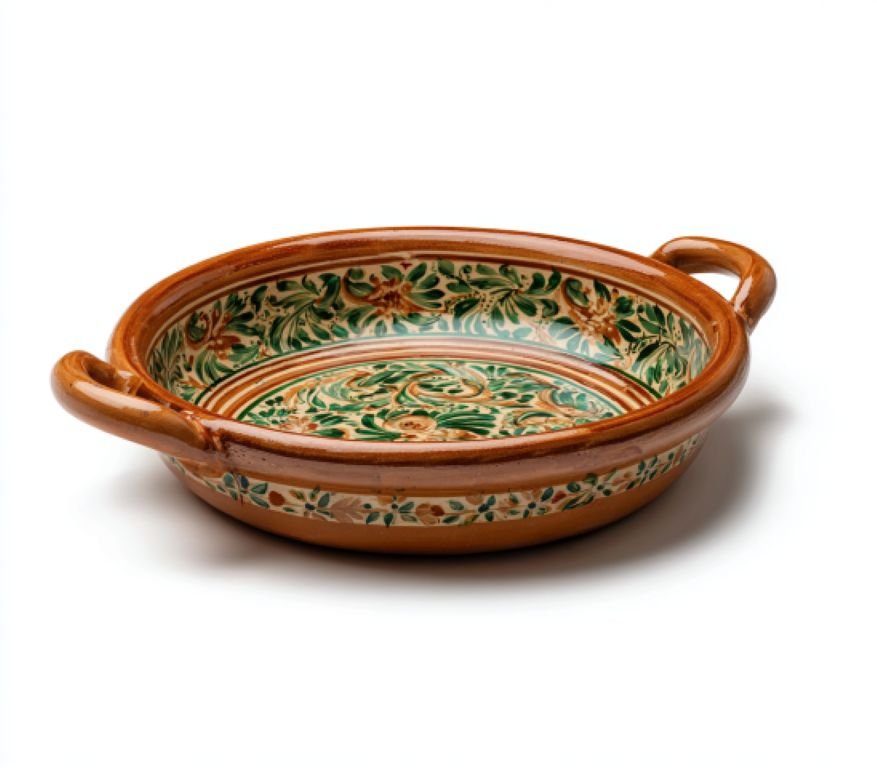 Traditional Mexican clay cazuela serving dish
