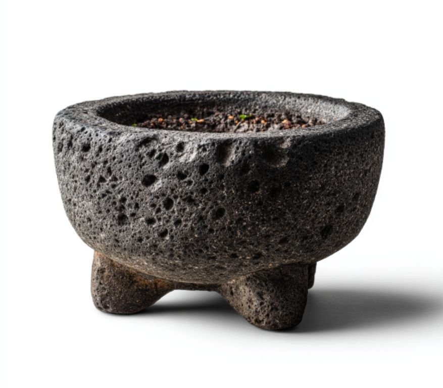 Traditional volcanic stone molcajete and tejolote