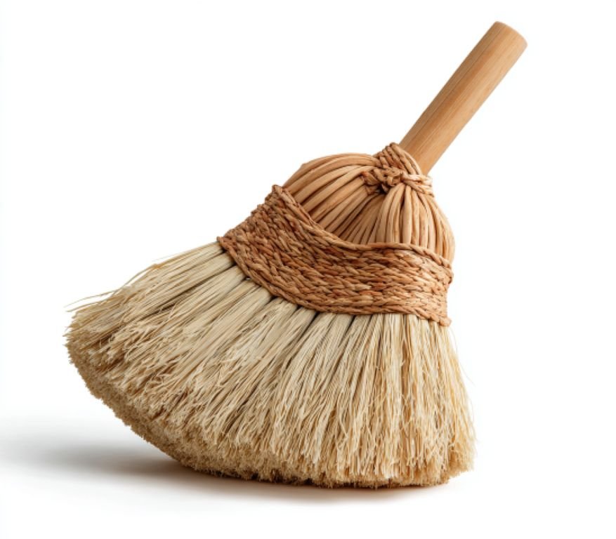Traditional palm fiber broom